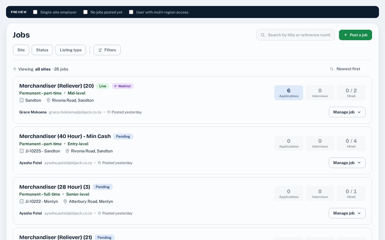 Preview of Employer My Jobs
