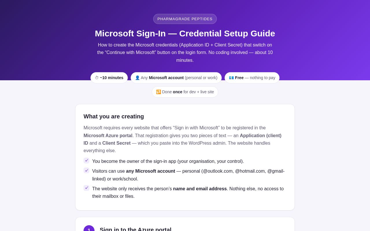 Preview of Microsoft Sign-In Setup
