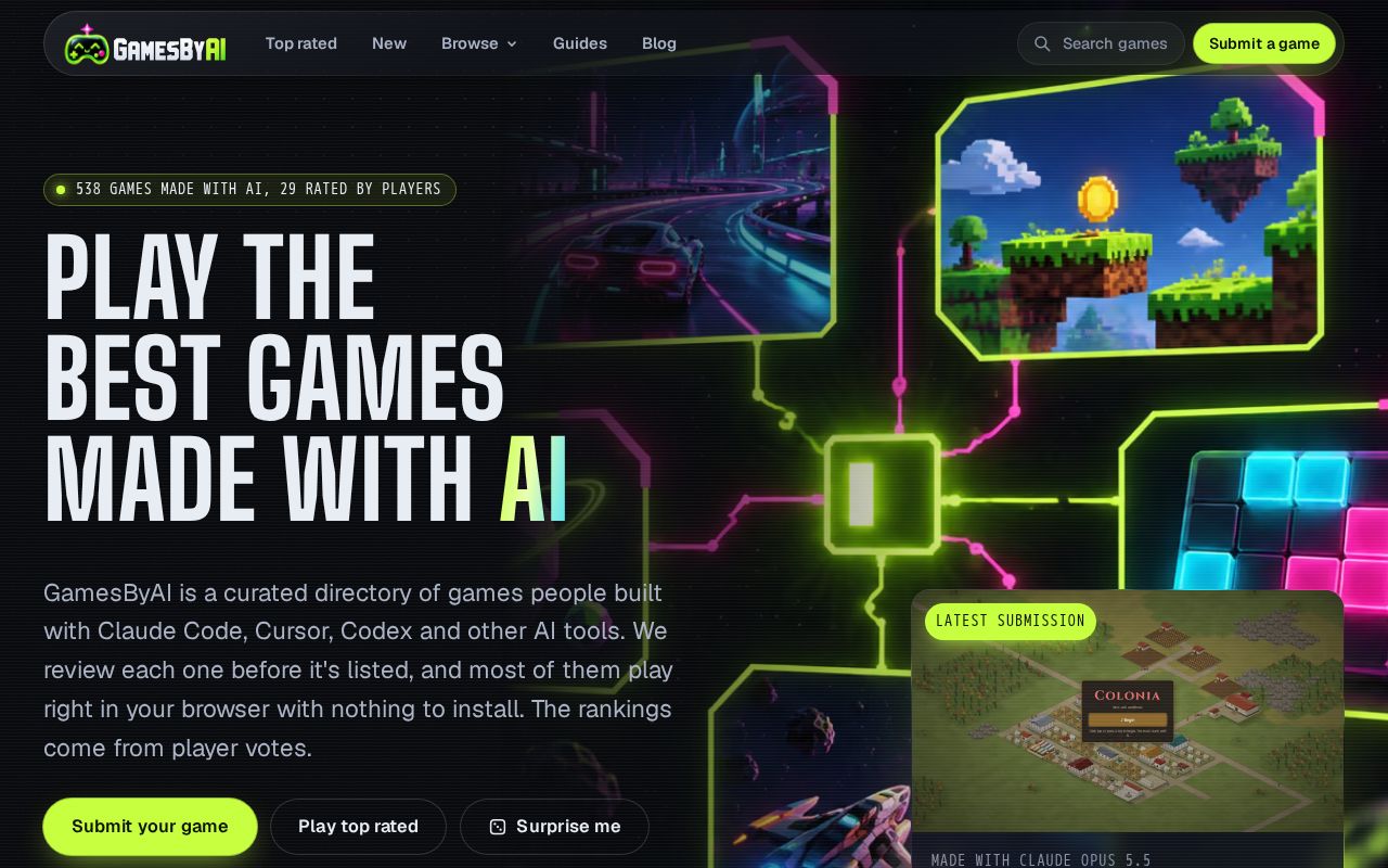Preview of GamesByAI: play the best games made with AI