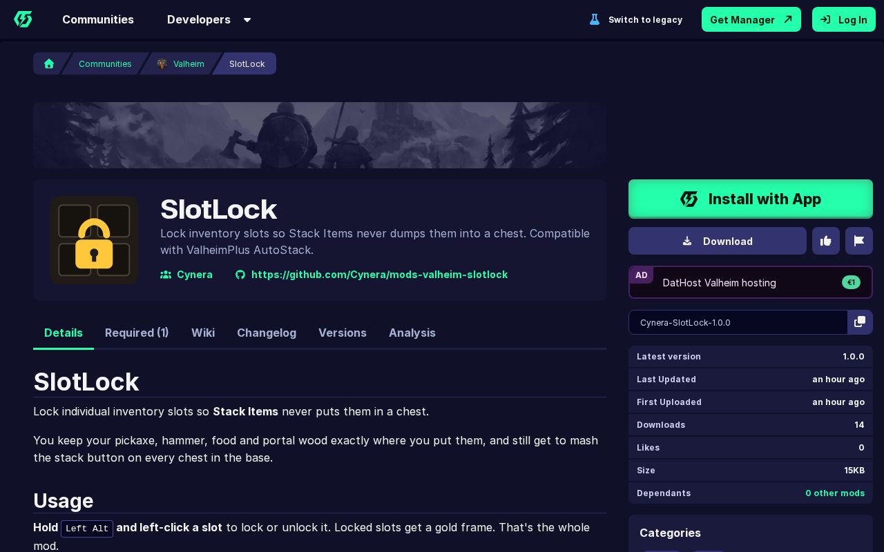 Preview of Mods Valheim Slotlock