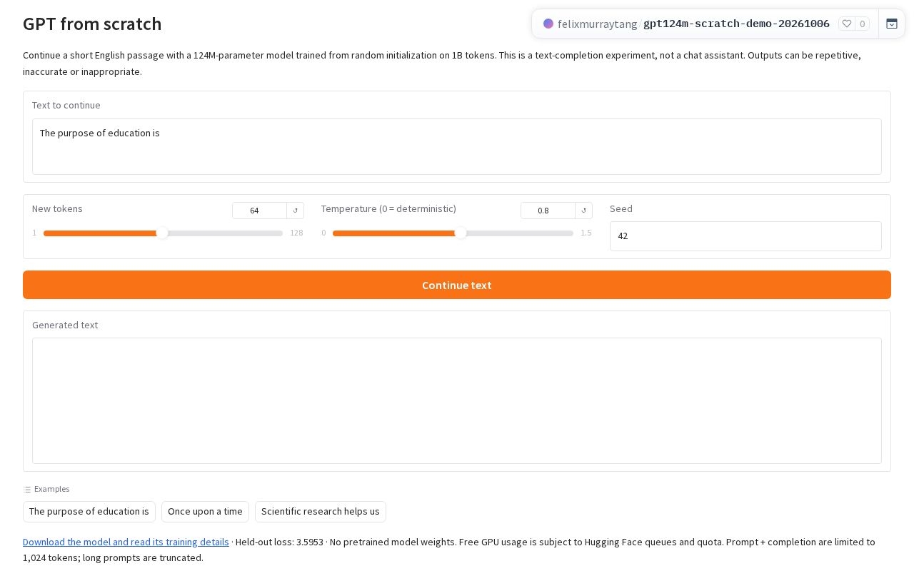 Preview of GPT from scratch — 1B token demo