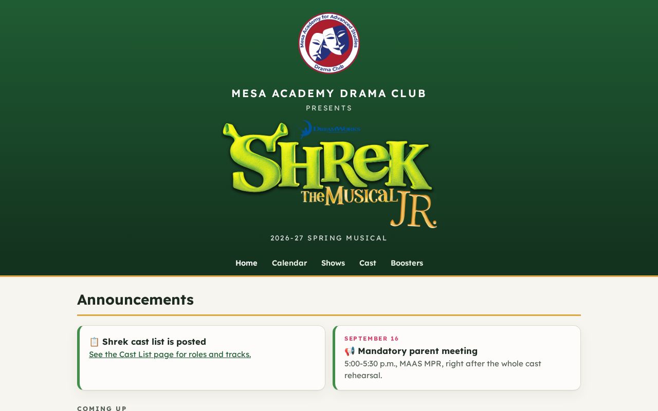 Preview of Repo for the Mesa Academy Drama Club Website