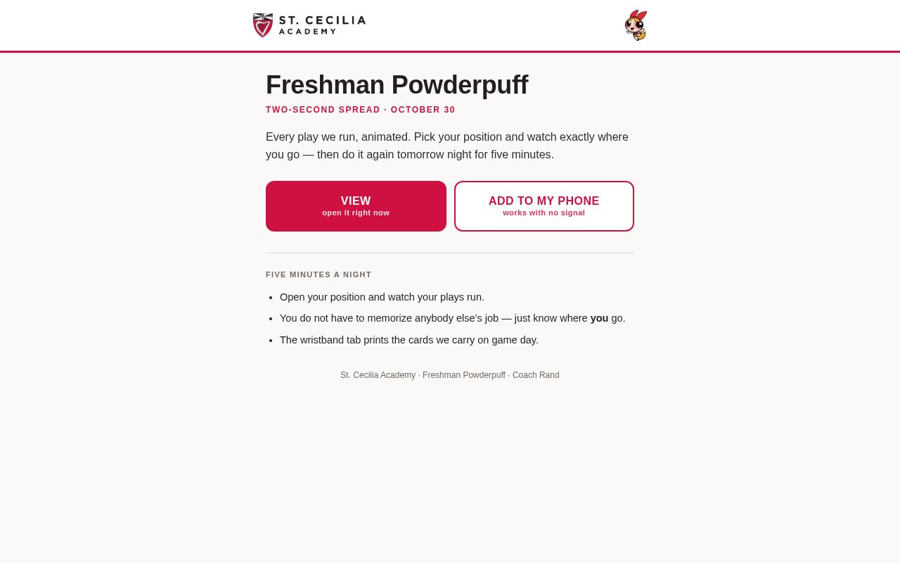 Preview of Animated playbook for the St. Cecilia Academy freshman Powderpuff team