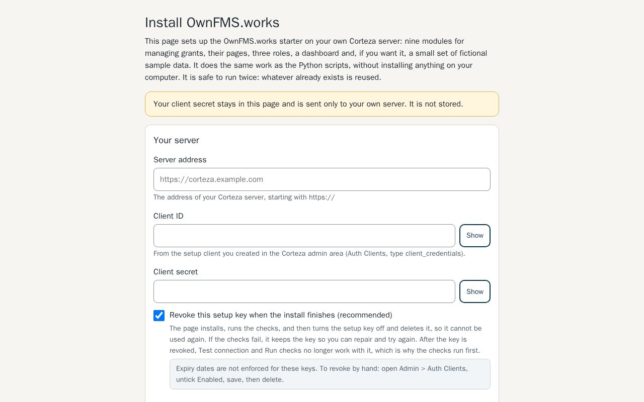 Preview of Install OwnFMS.works