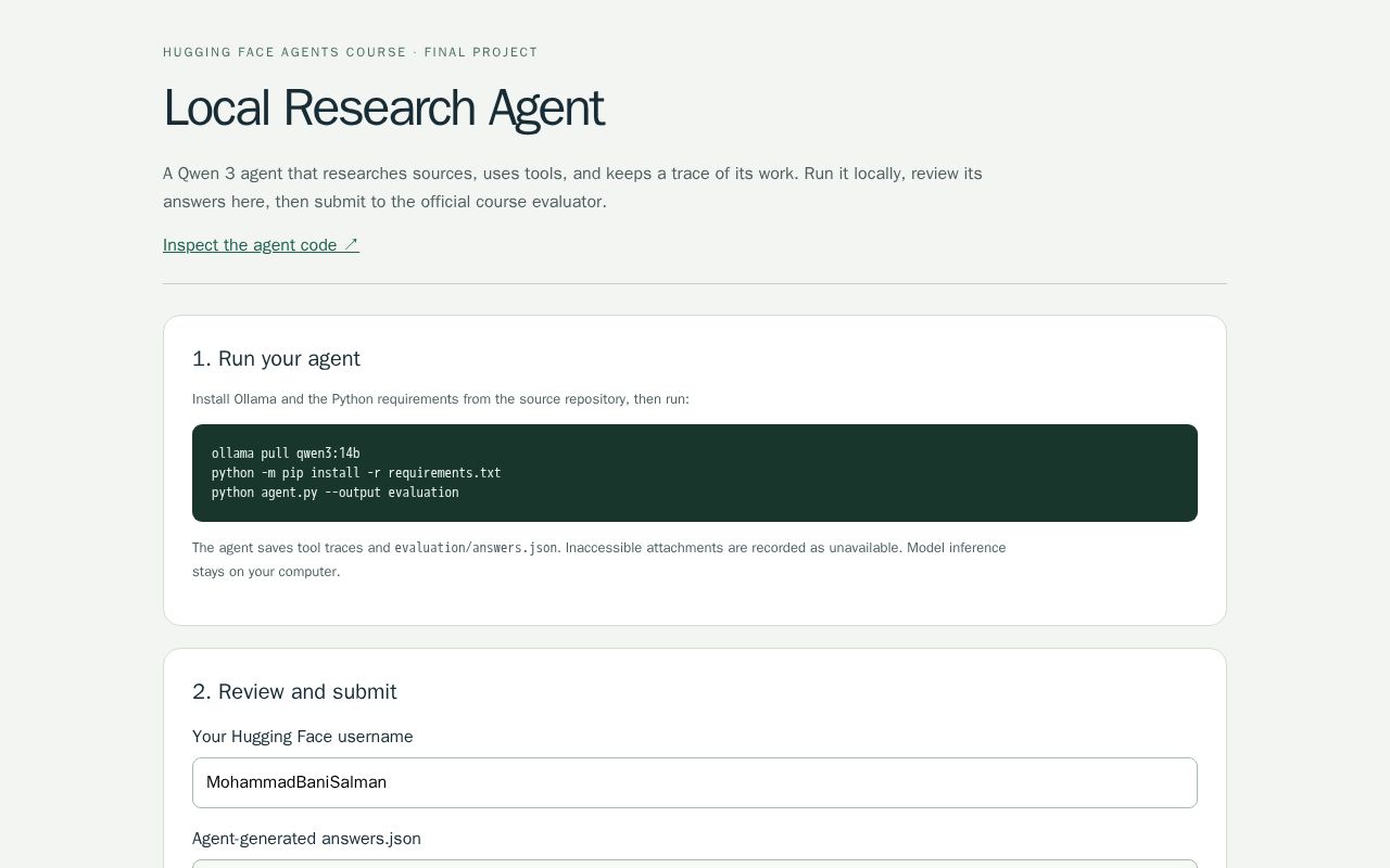 Preview of Local Research Agent
