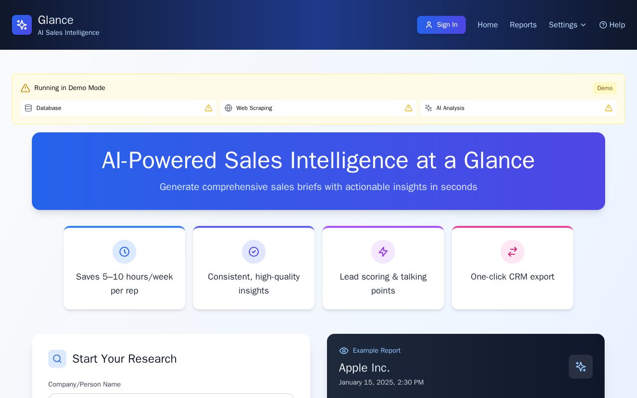 Preview of Glance Pre-Sales AI Agent