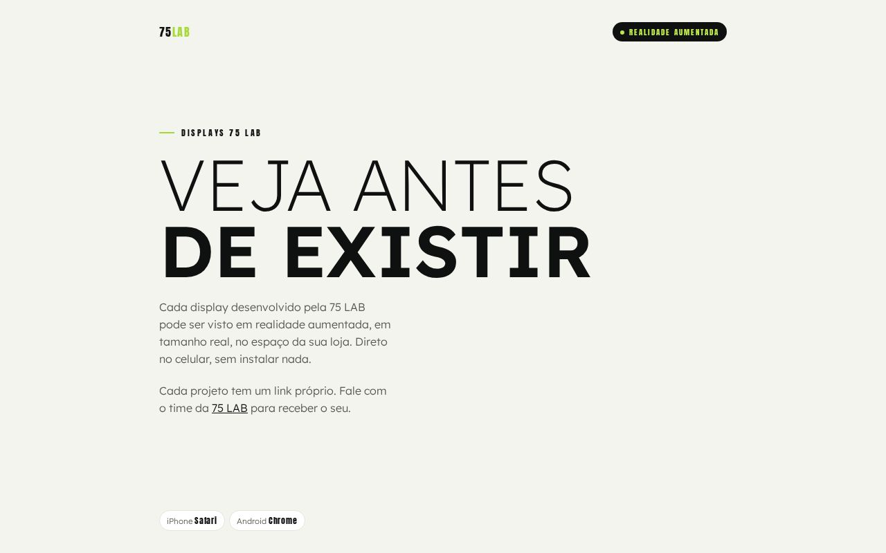 Preview of Displays da 75 LAB em realidade aumentada, em tamanho real, direto no celular