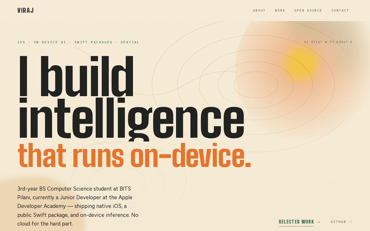 Preview of Viraj Bhanage — iOS & on-device AI portfolio