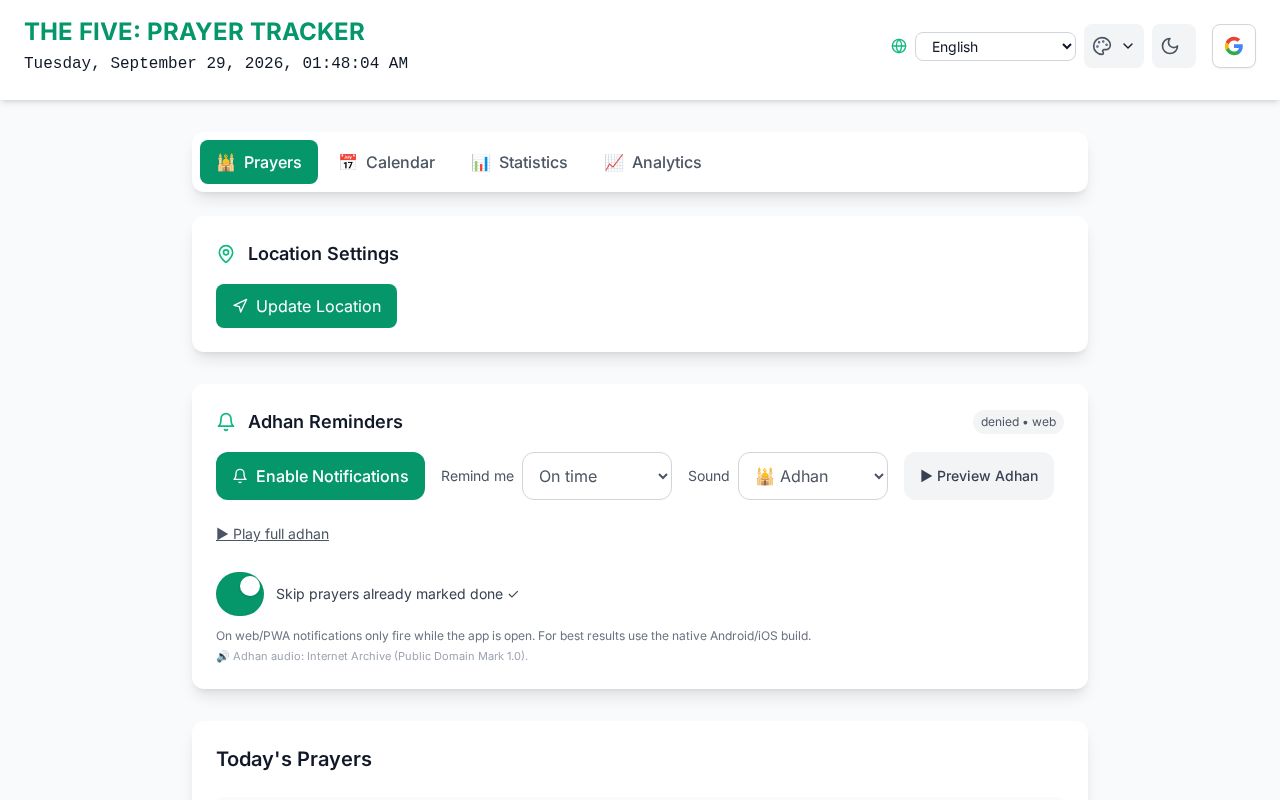 Preview of The Five: Moslem Prayer Tracker