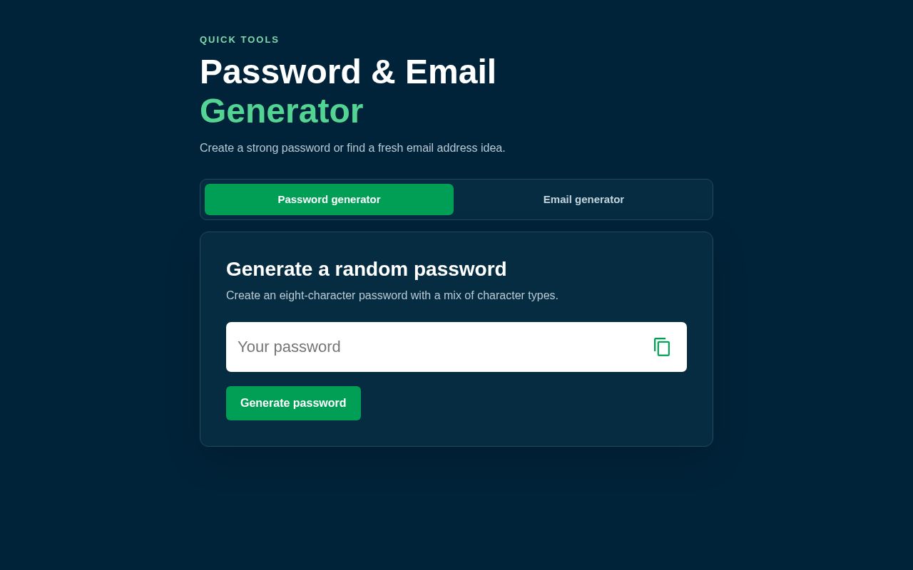 Preview of Random Password Email Generator