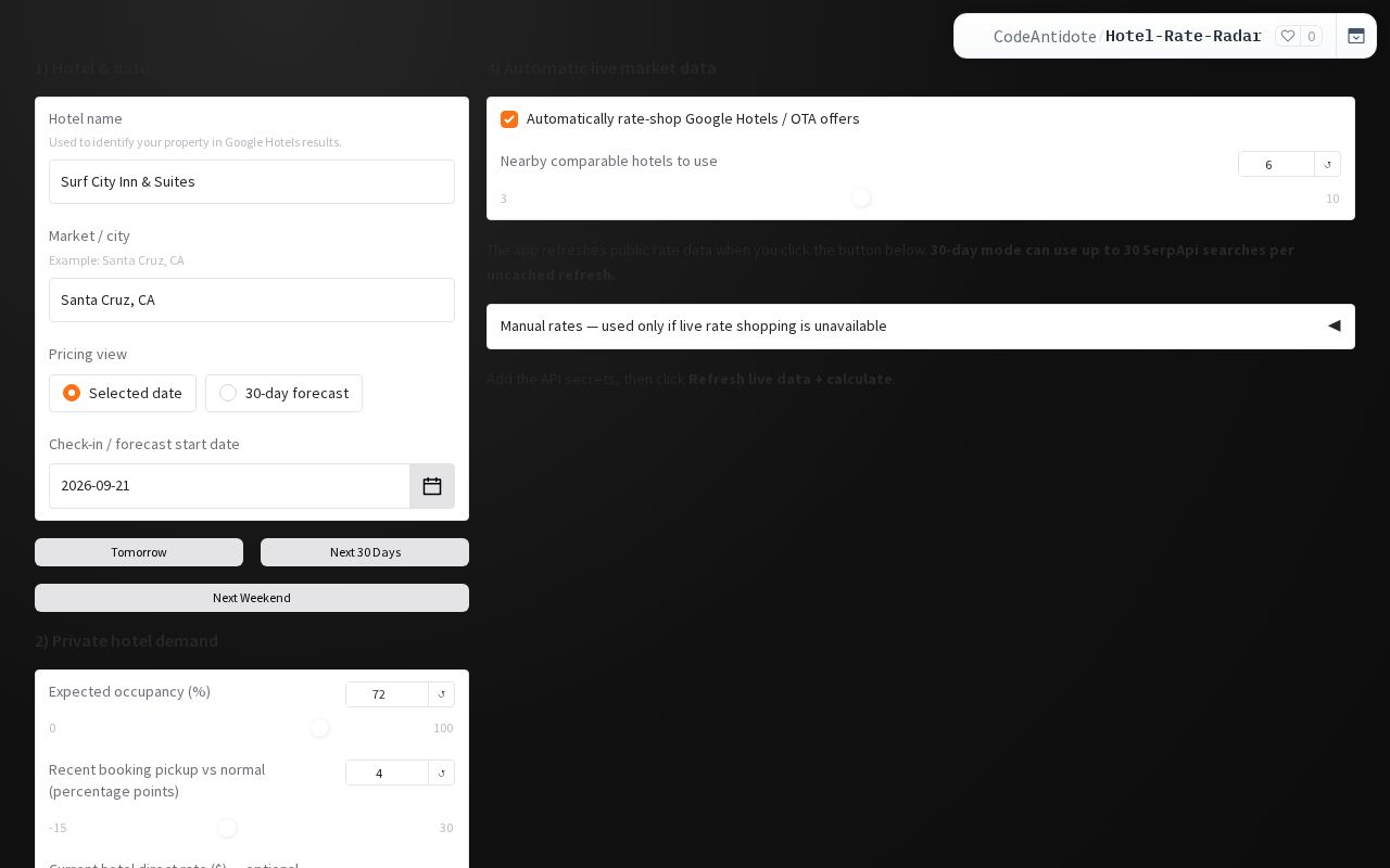 Preview of Hotel Rate Radar