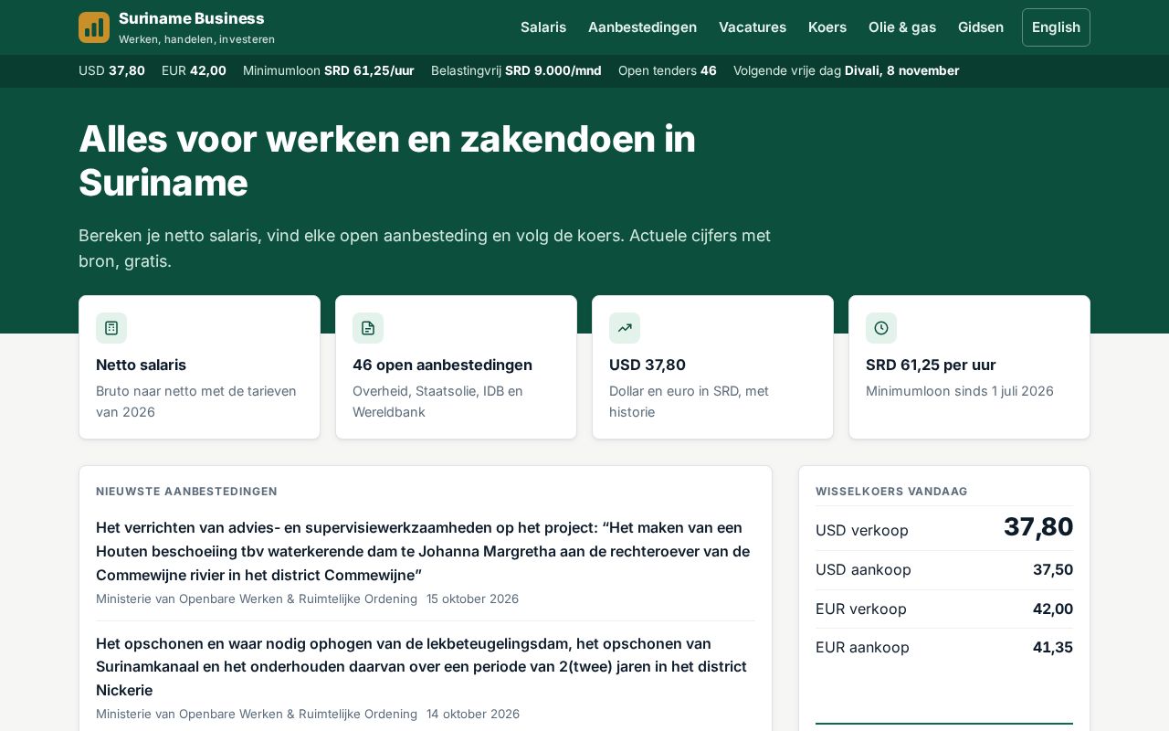 Preview of Suriname Business: salaris, aanbestedingen, vacatures en koers