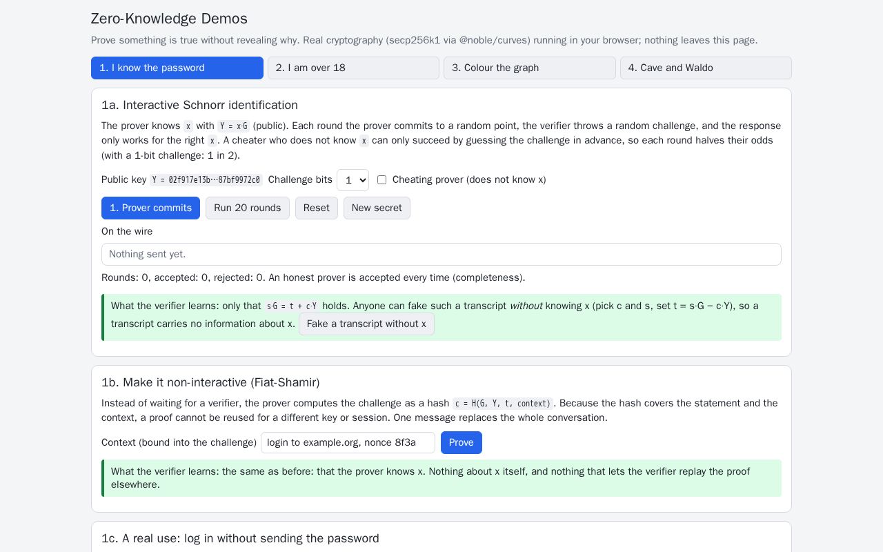 Preview of Zero Knowledge Demos