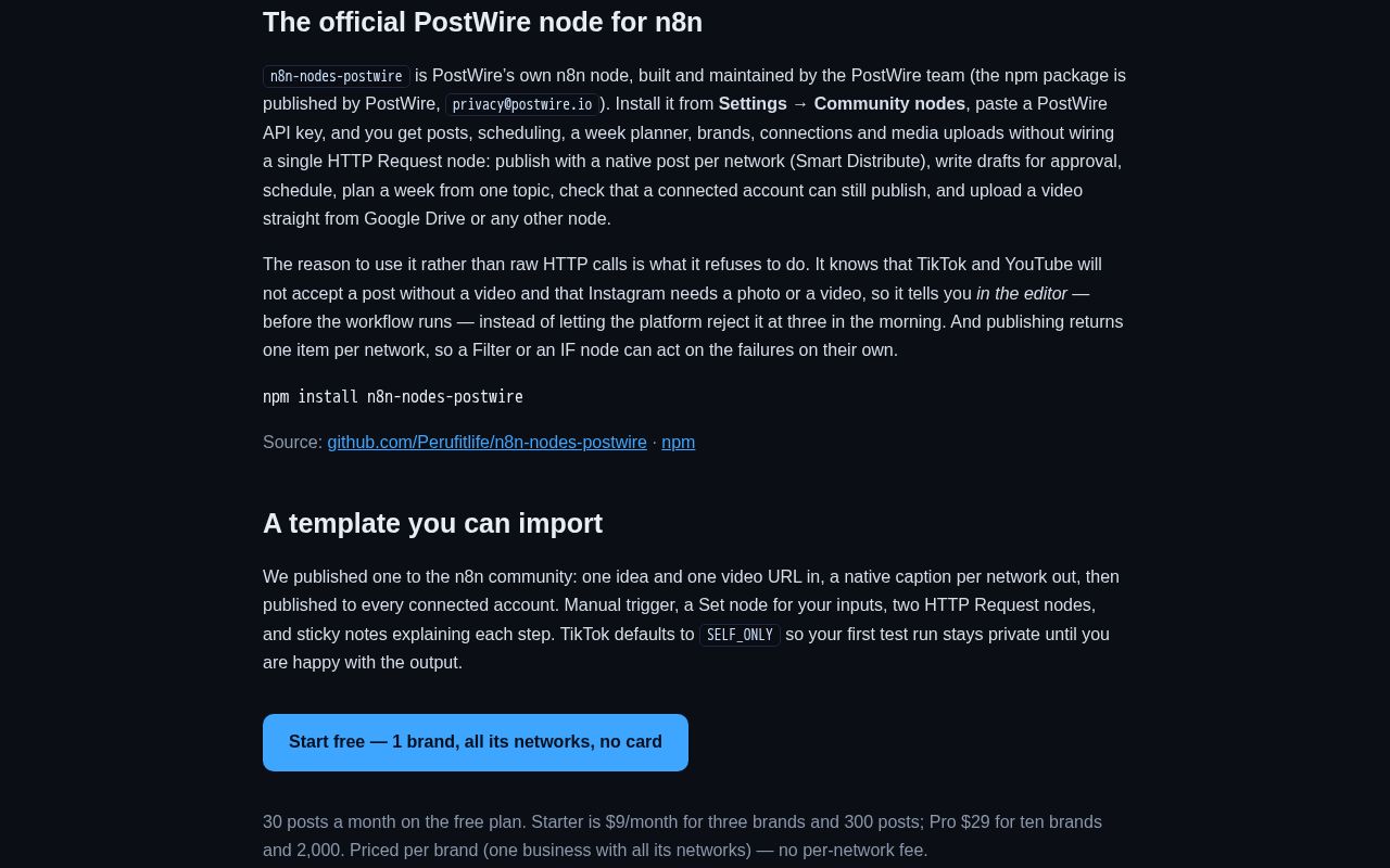 Preview of N8n Nodes Postwire