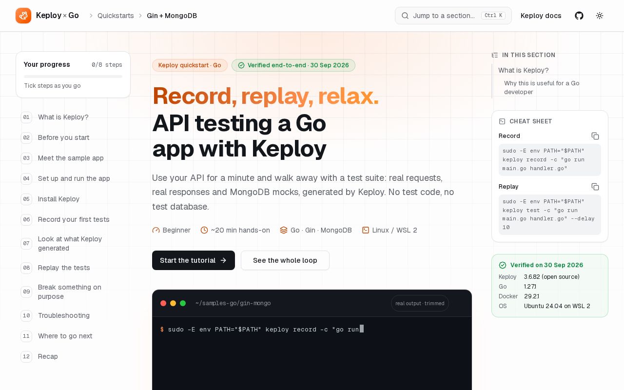 Preview of Keploy Go Quickstart Tutorial