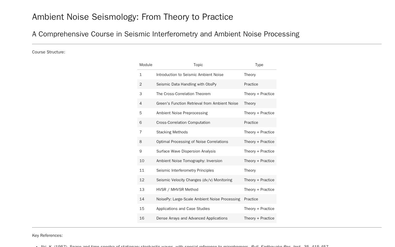 Preview of Ambient Noise Seismology Course
