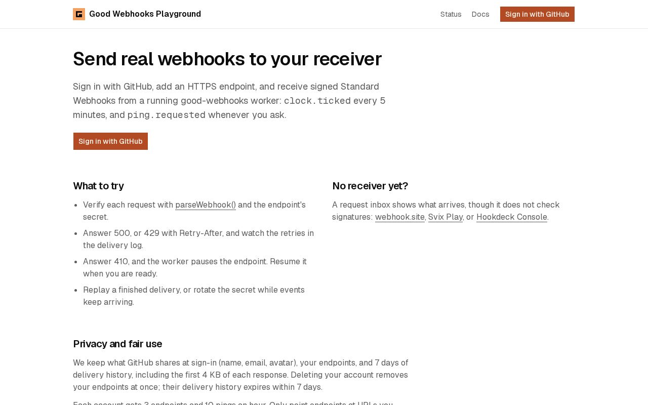 Preview of Good Webhooks Playground