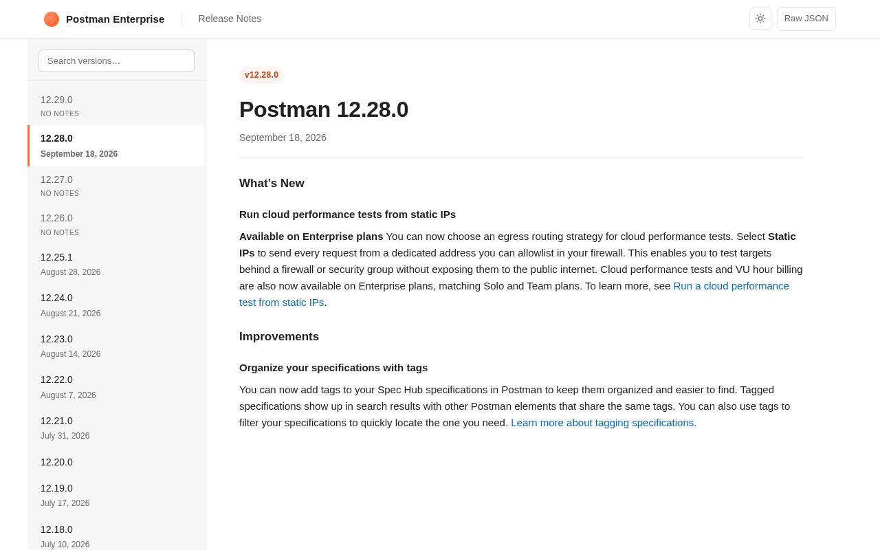Preview of Postman Enterprise Release Notes Wrapper