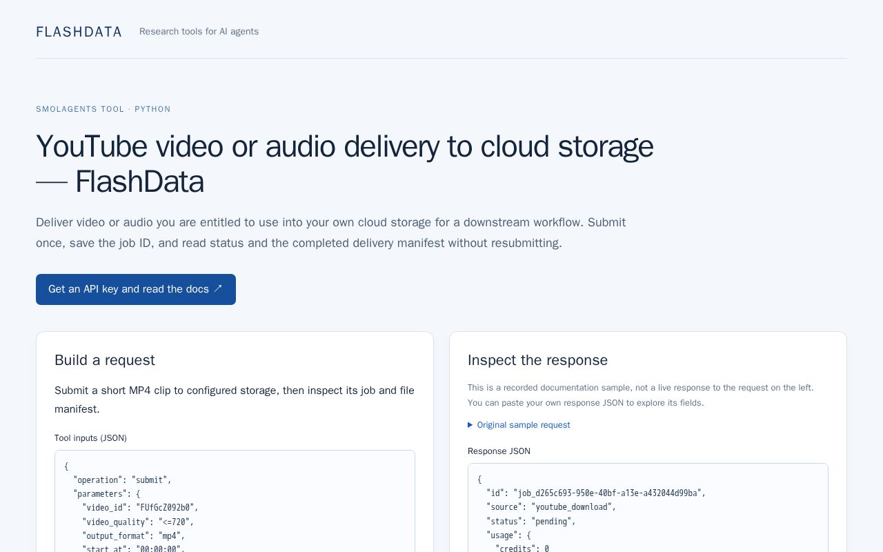 Preview of YouTube video or audio delivery to cloud storage