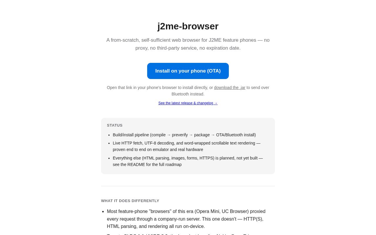 Preview of A web browser for J2ME (MIDP 2.0 / CLDC 1.1) feature phones