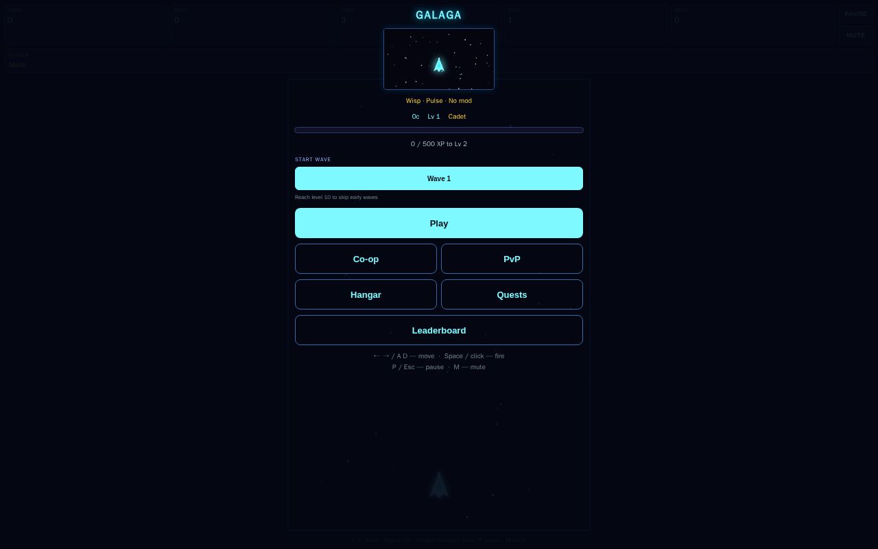 Preview of Galaga arcade shooter as an installable PWA with 2-player co-op