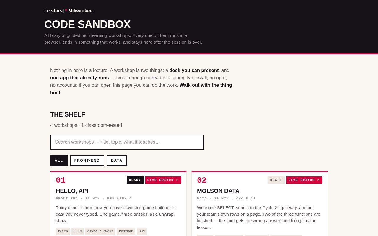 Preview of Icstars Code Sandbox