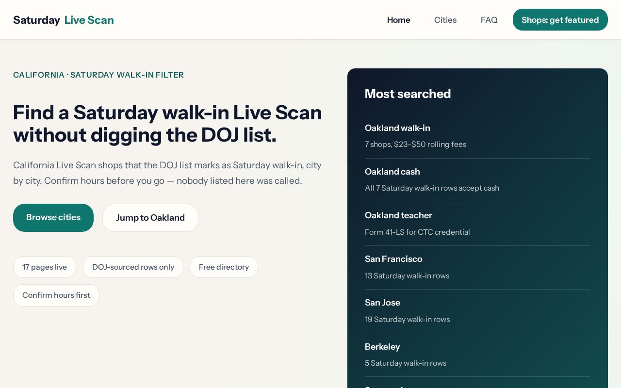 Preview of Saturday walk-in California Live Scan directory