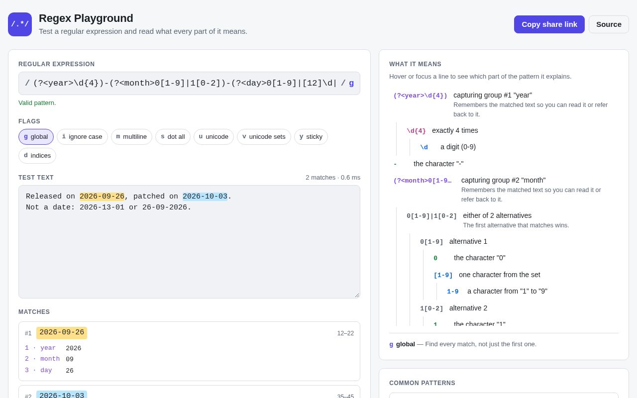 Preview of Regex Playground