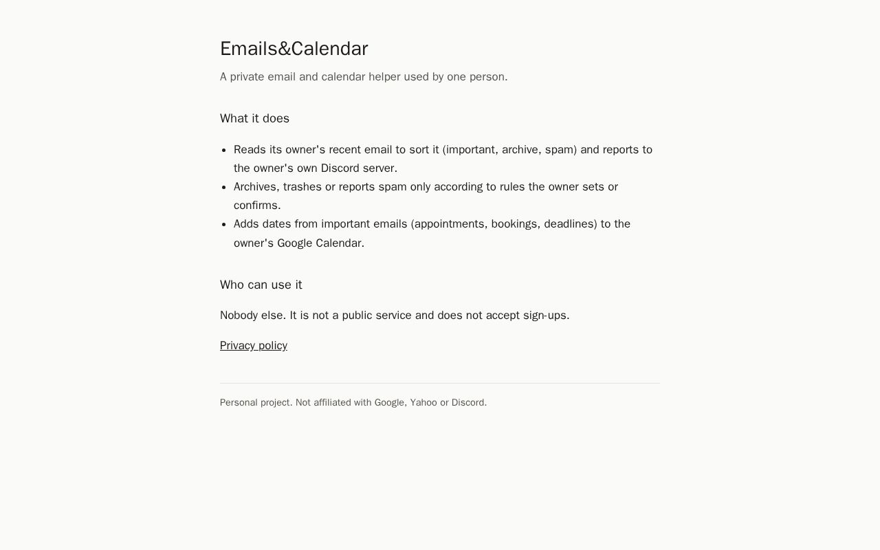 Preview of Emails Calendar Bot