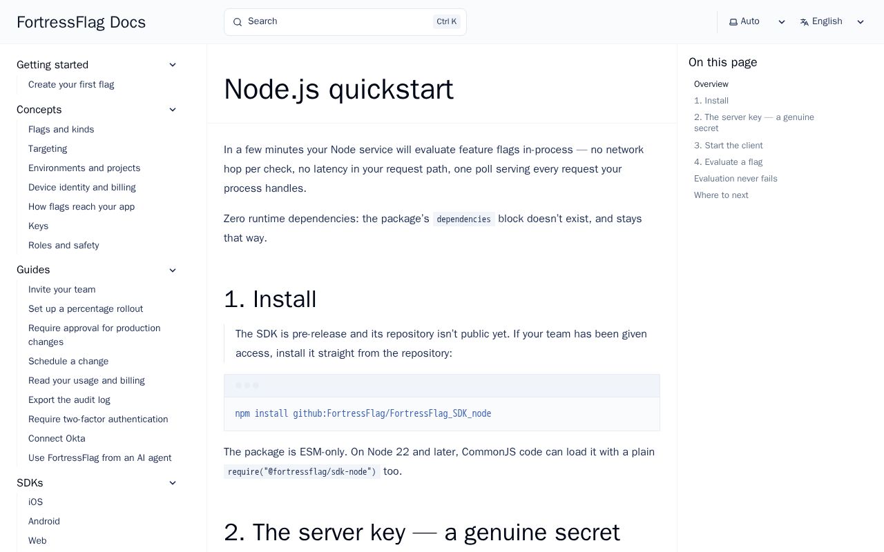 Preview of FortressFlag SDK Node