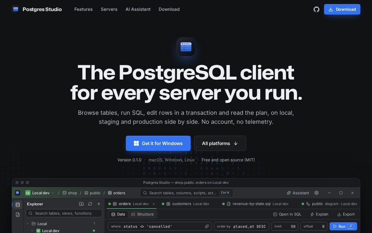 Preview of Postgres Studio