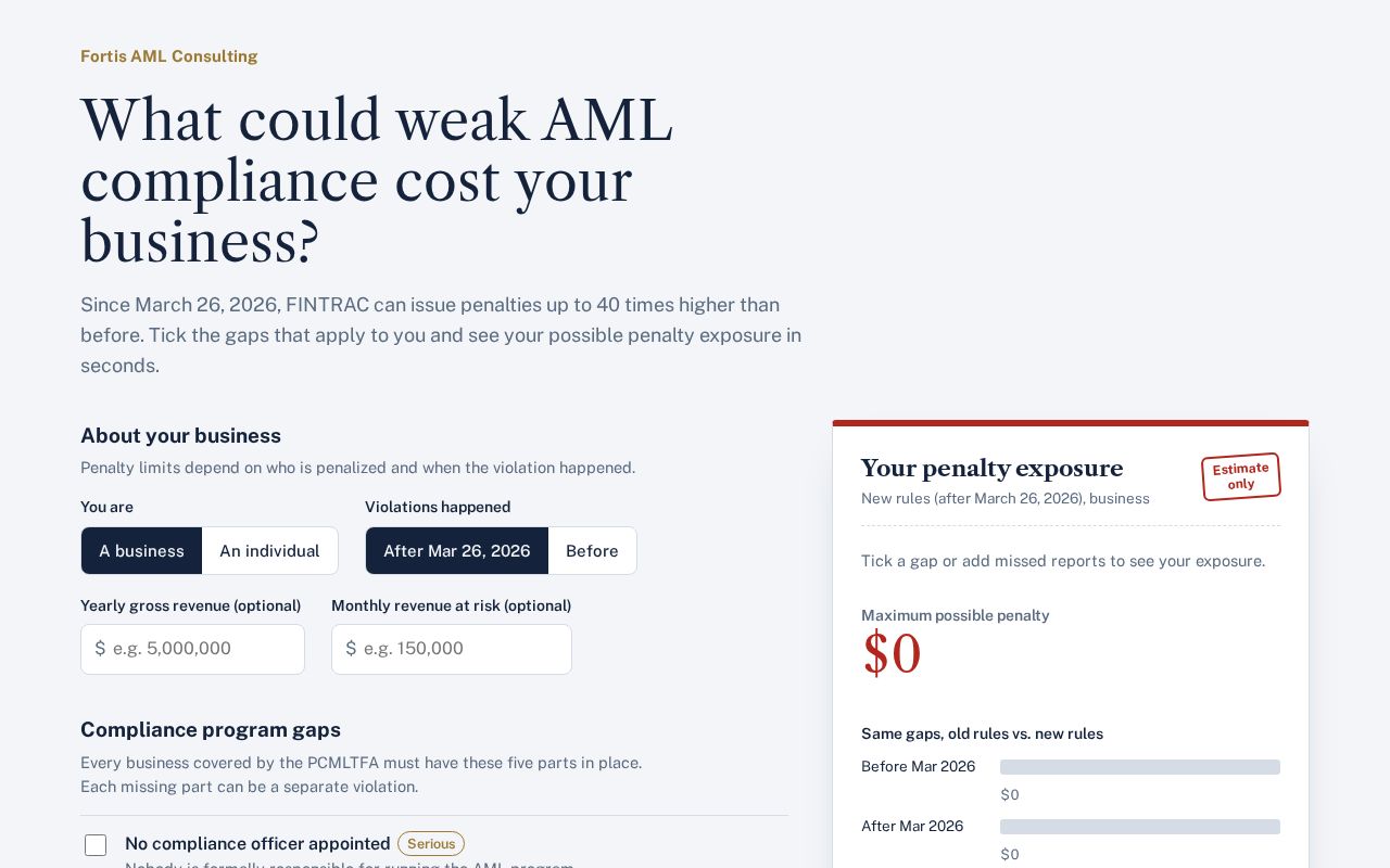 Preview of Fintrac Fines Calculator