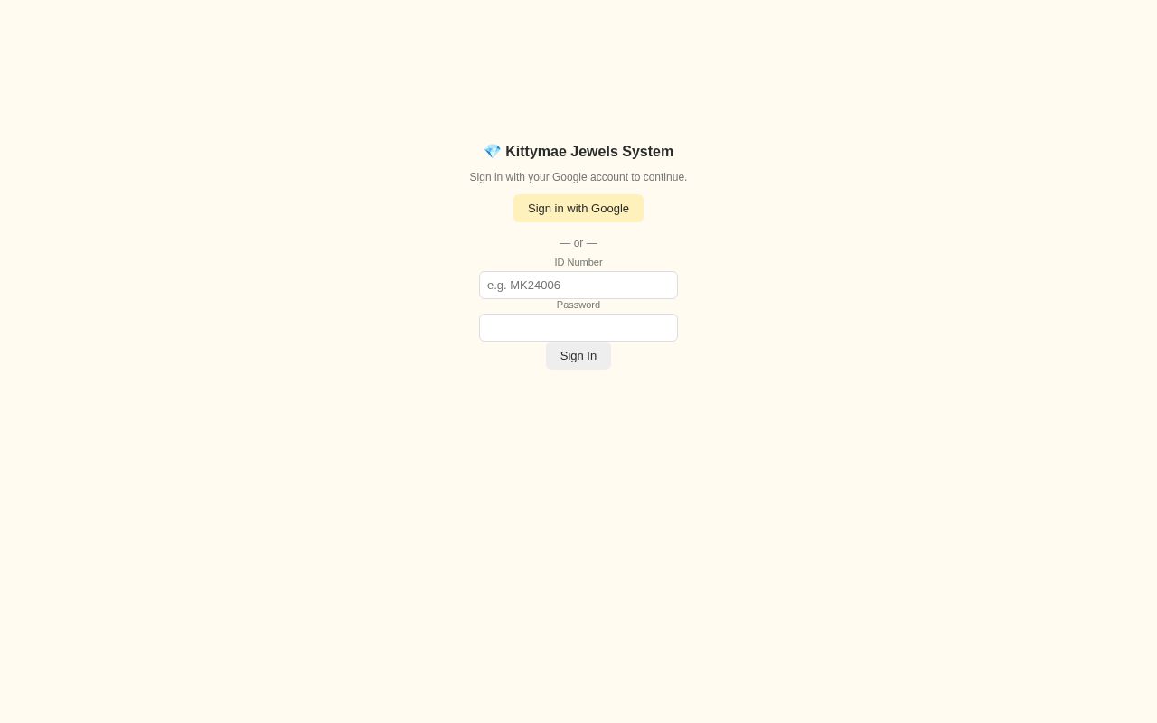 Preview of Kittymae Jewels inventory monitoring system frontend