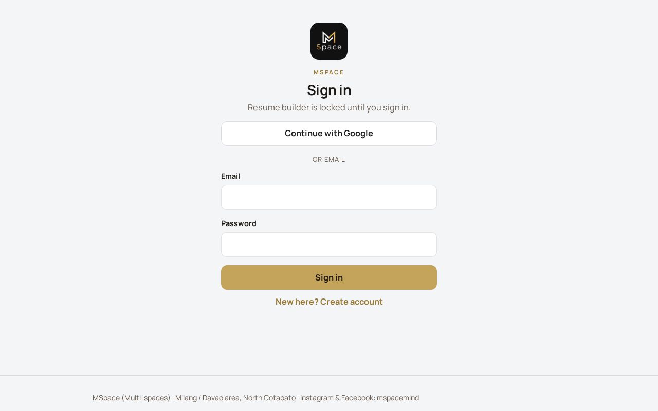 Preview of Mspace Resume