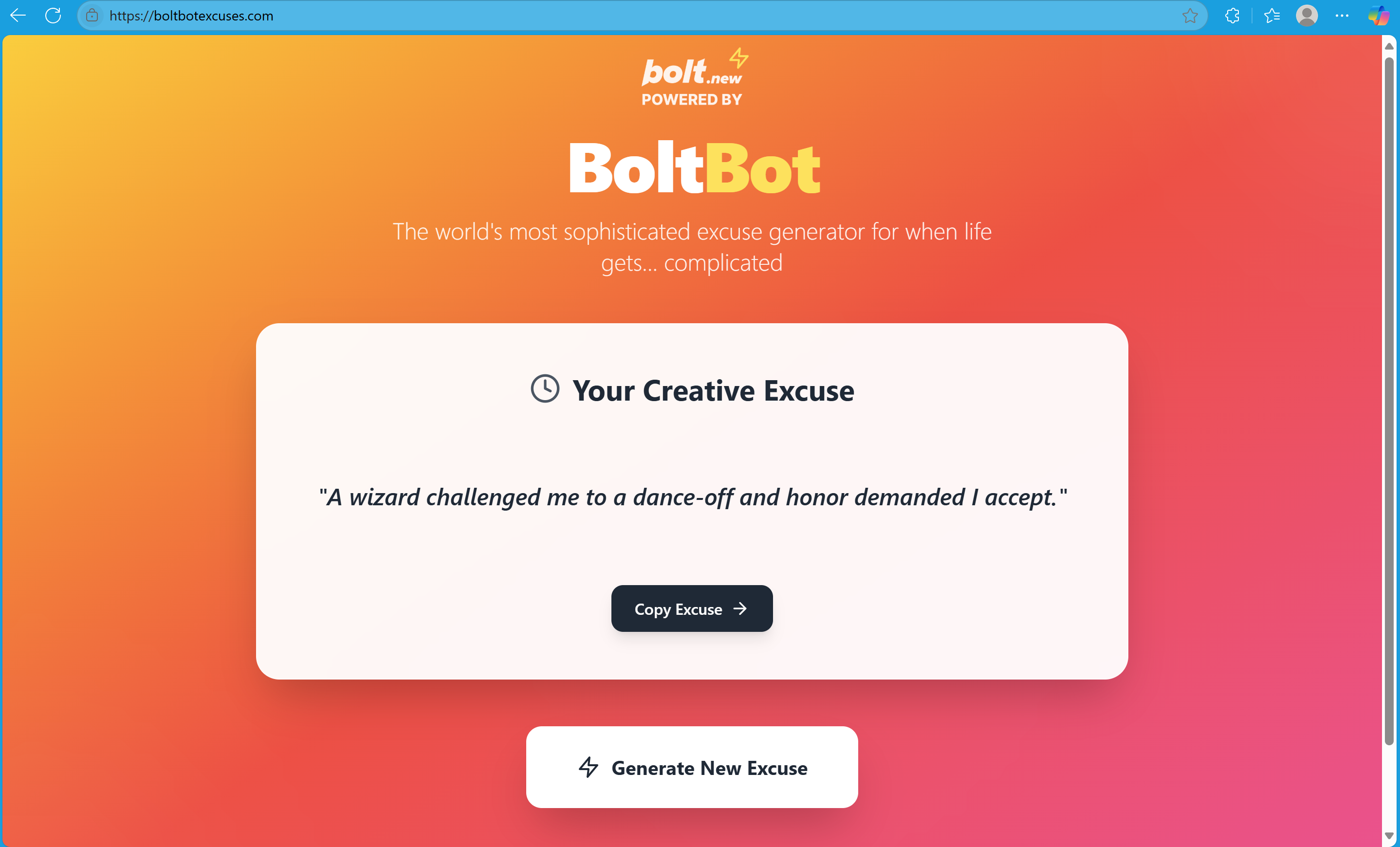 Preview of BoltBot Excuses