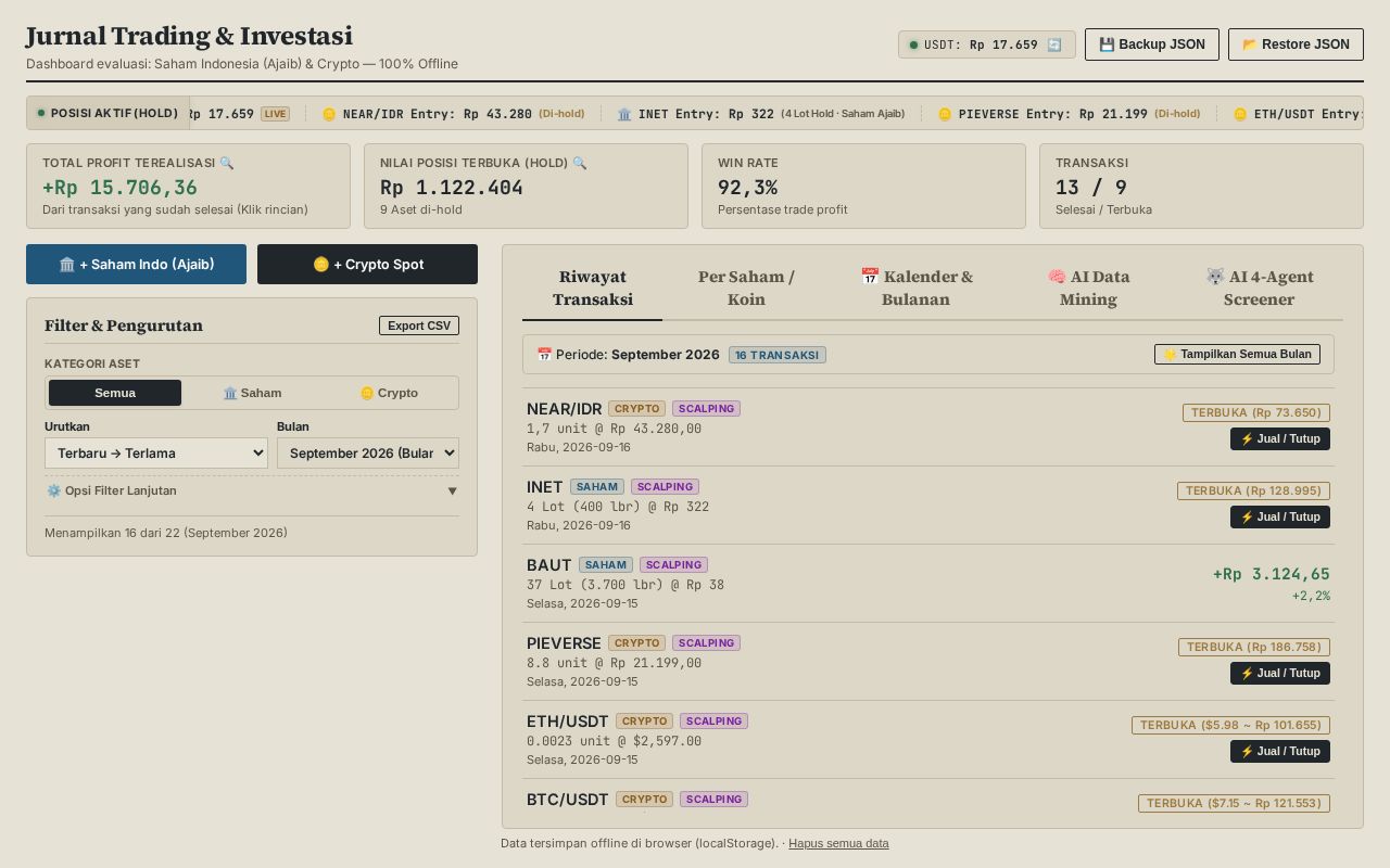 Preview of Jurnal Trading Crypto & AI Portfolio Doctor