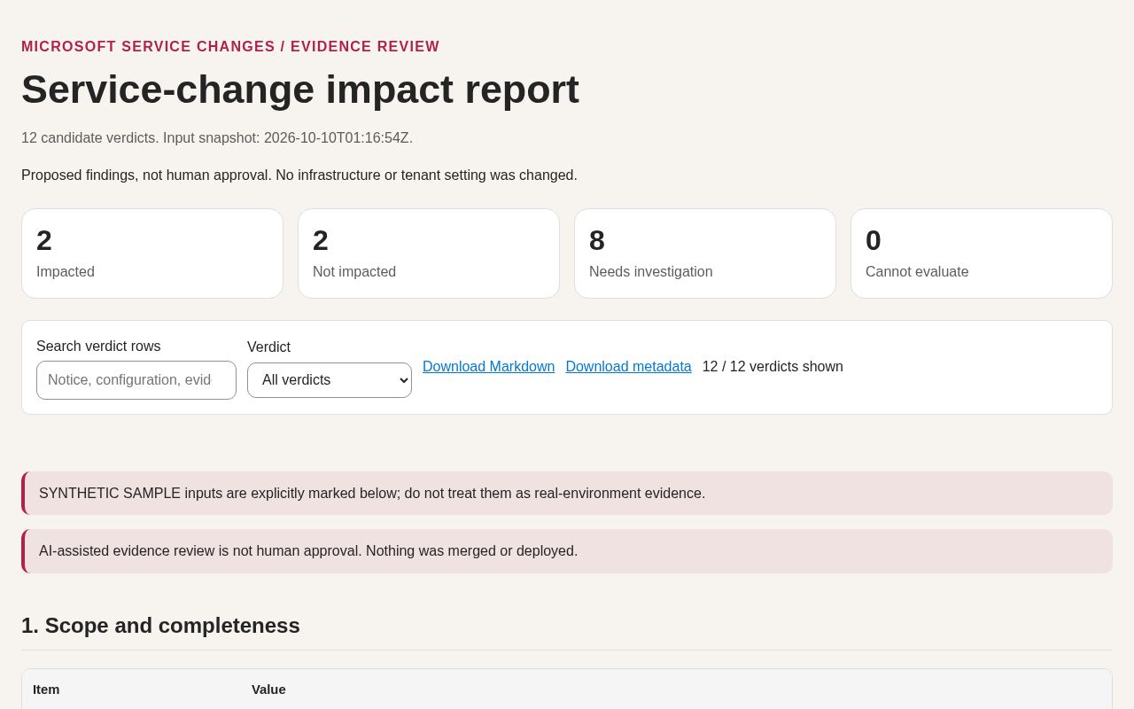 Preview of Service Change Impact Workflow