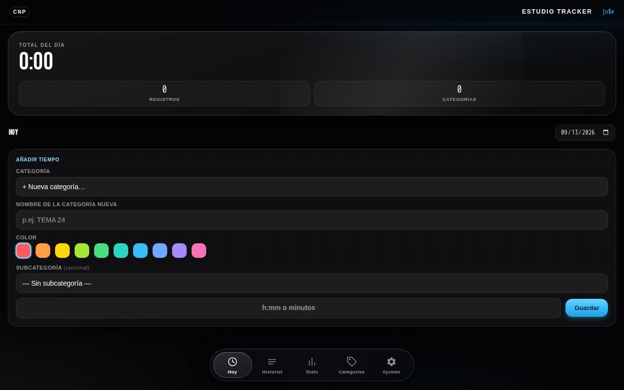 Preview of Estudio Tracker — registro diario de horas de estudio por categoria