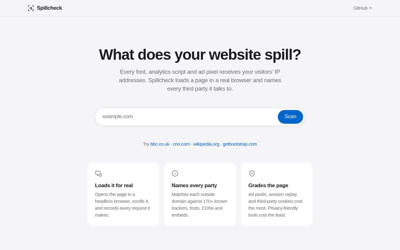 Preview of Spillcheck: what does your website spill?