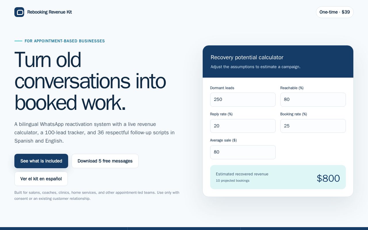 Preview of Rebooking Revenue Kit — Bilingual Lead Reactivation System