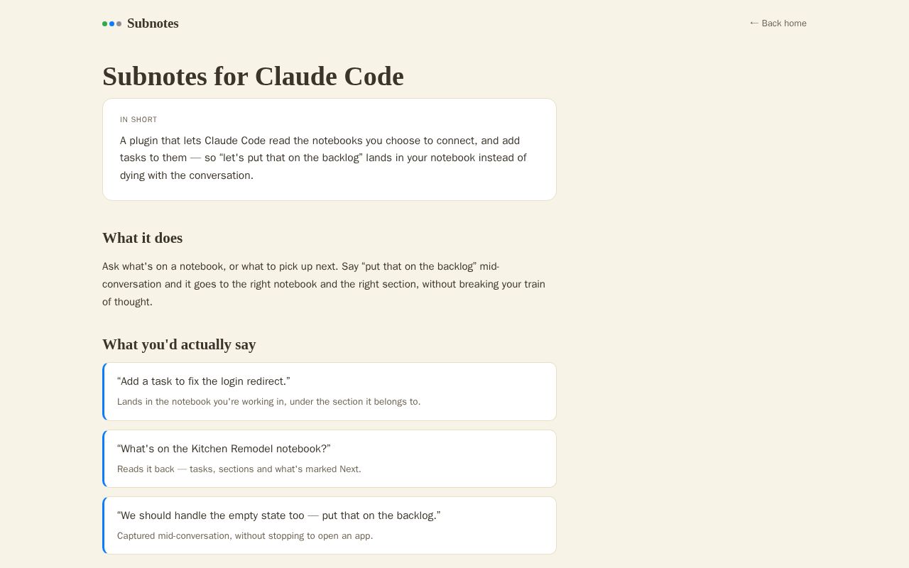 Preview of Subnotes Plugin