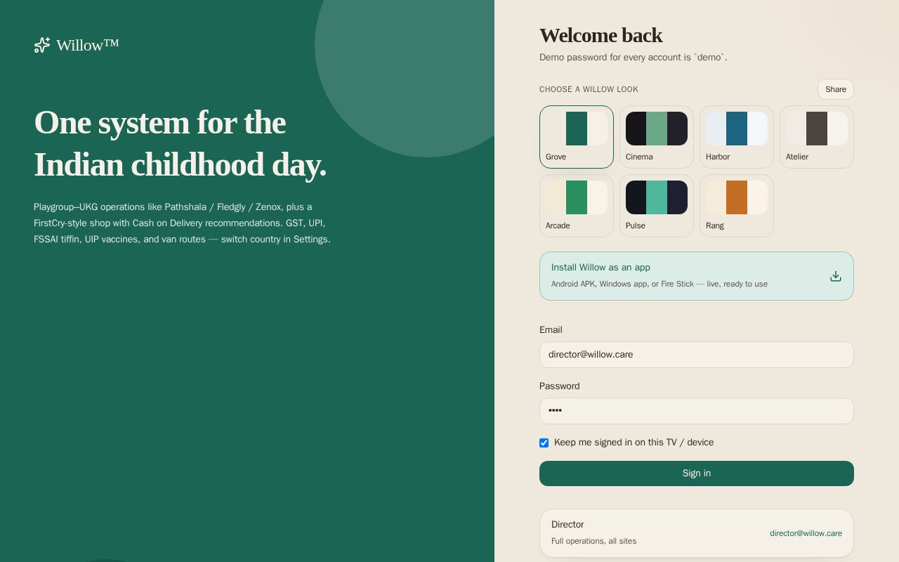 Preview of Willow childcare operations platform