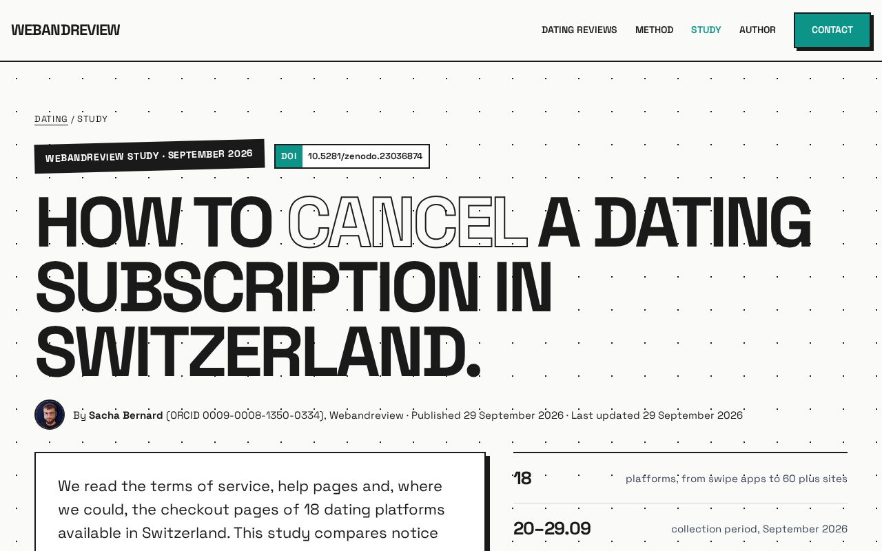 Preview of Swiss Dating Cancellation Study 2026