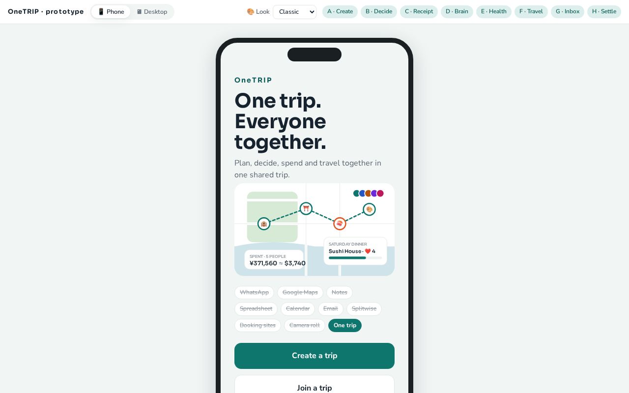 Preview of OneTRIP group-trip prototype (static site)