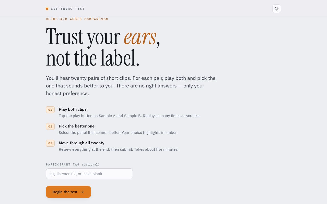 Preview of Blind A/B audio listening test