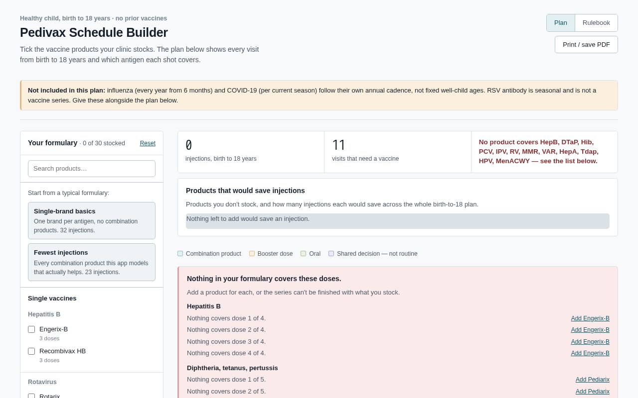 Preview of Pedivax Schedule Builder