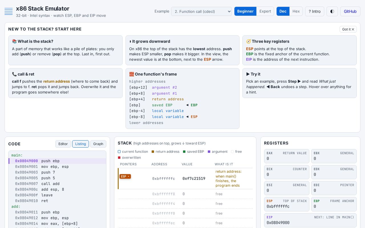Preview of Stack Emulator