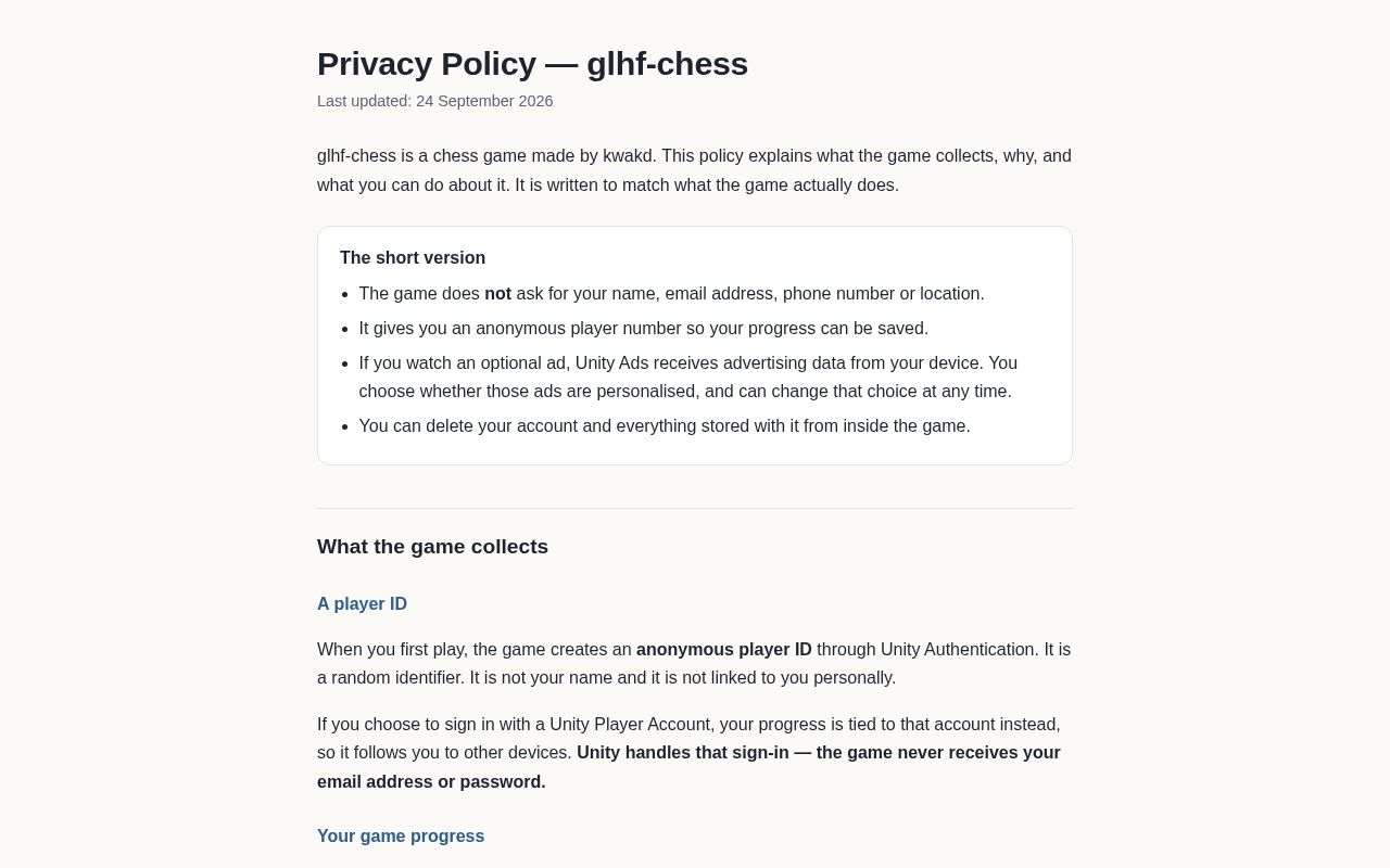 Preview of Glhf Chess Privacy