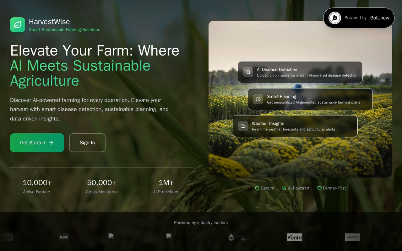 Preview of HarvestWise - Sustainable Farming Platform