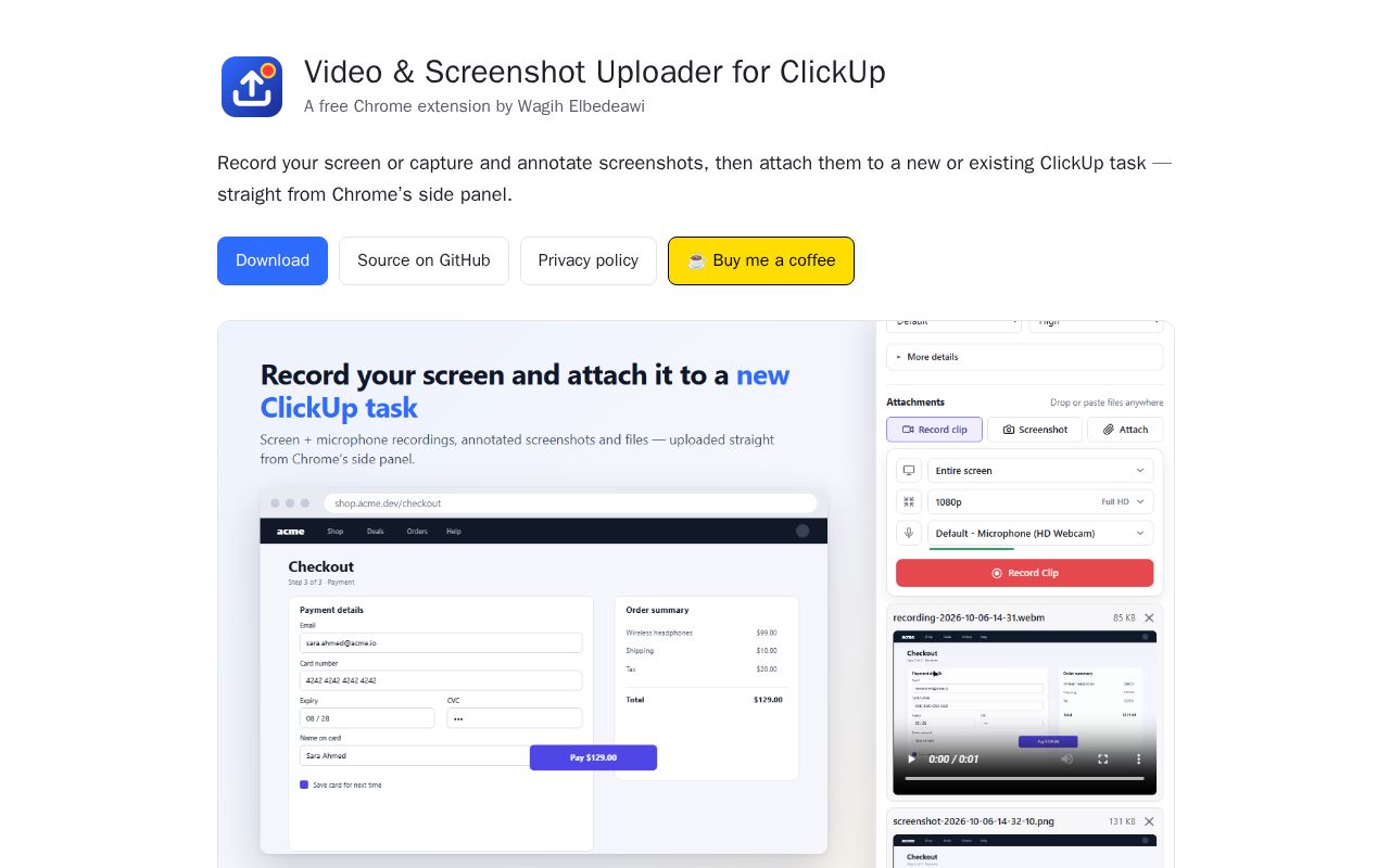 Preview of Clickup Chrome Extension